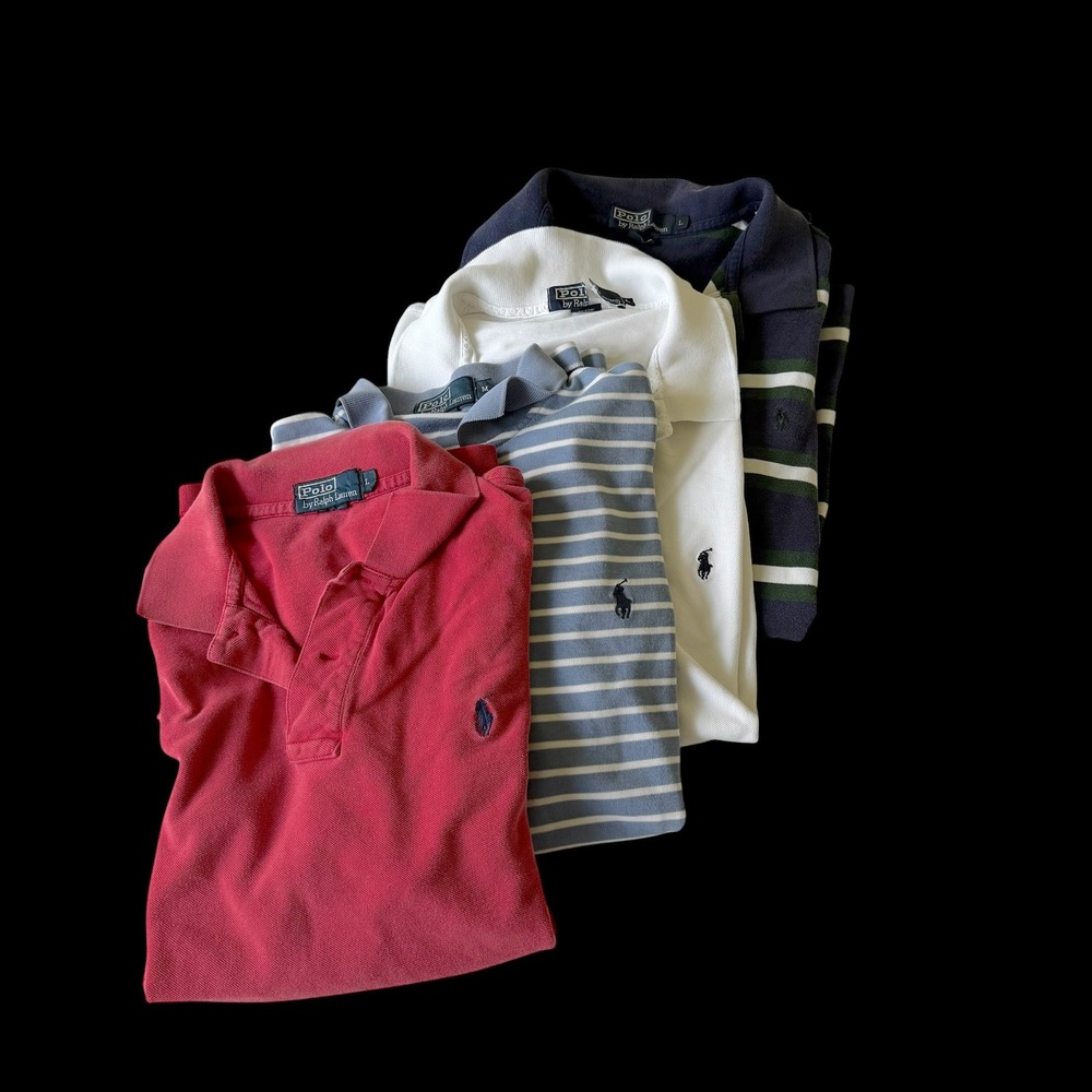 Polo Ralph Lauren Mens Polo Shirt Bundle Lot of 4 Red White Blue Striped L M